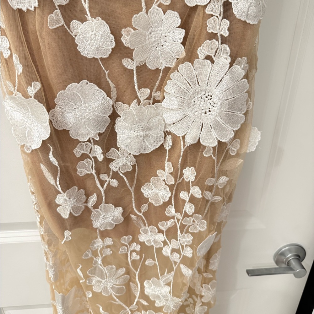 Bronx and Banco White Floral Appliqué Nude Strapless Maxi Dress - Picture 16 of 16